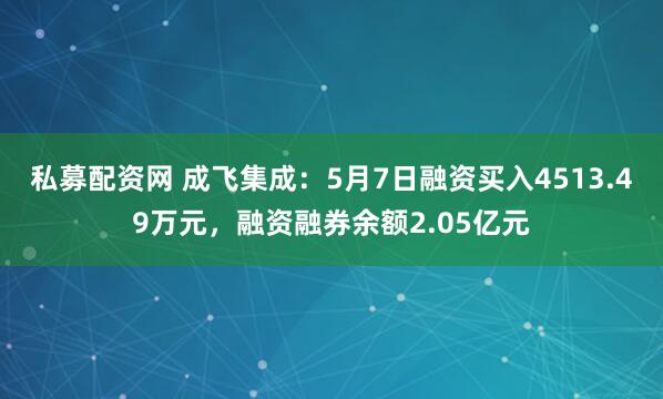私募配资网 成飞集成：5月7日融资买入4513.49万元，融资融券余额2.05亿元